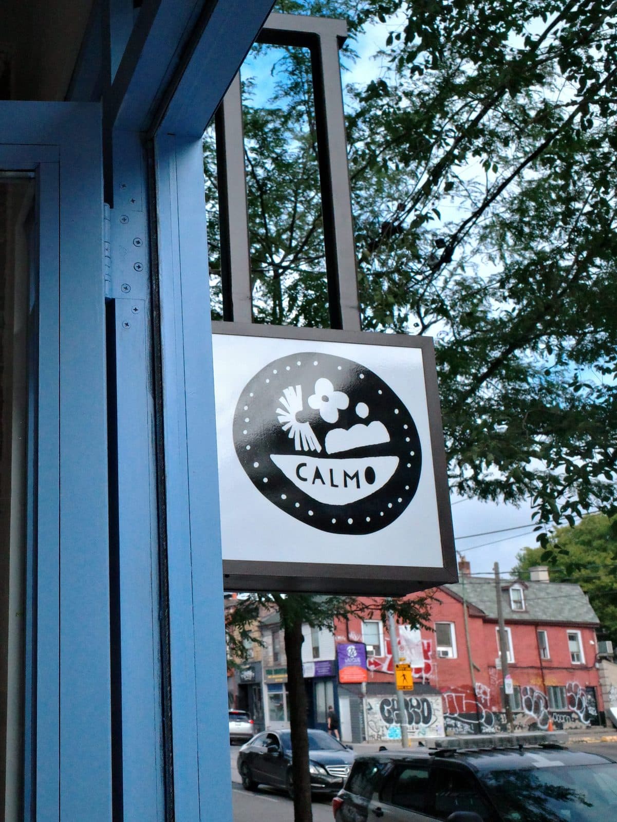 Calmo storefront sign on Dundas West